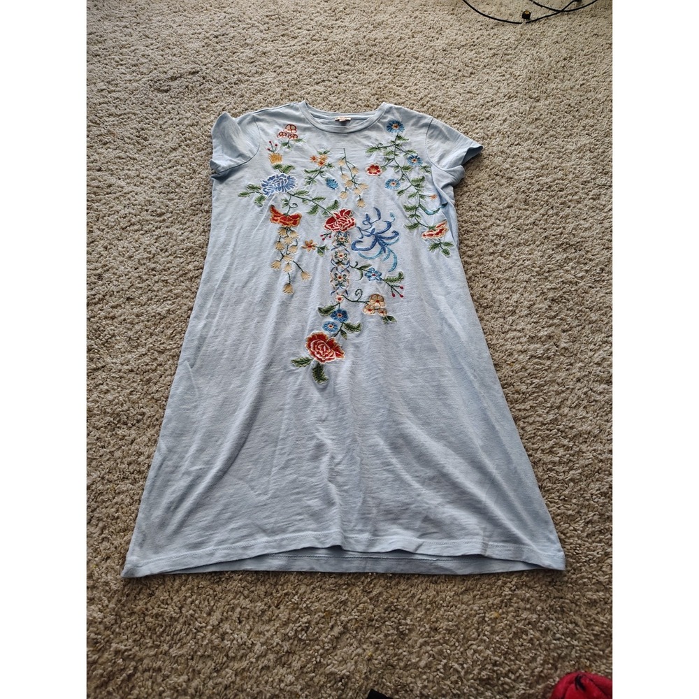 Reba Embroidered T-shirt Dress Women's S Small Blue .